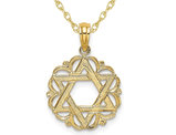 14K Yellow Gold Star of David Scalloped Circle Pendant Necklace with Chain